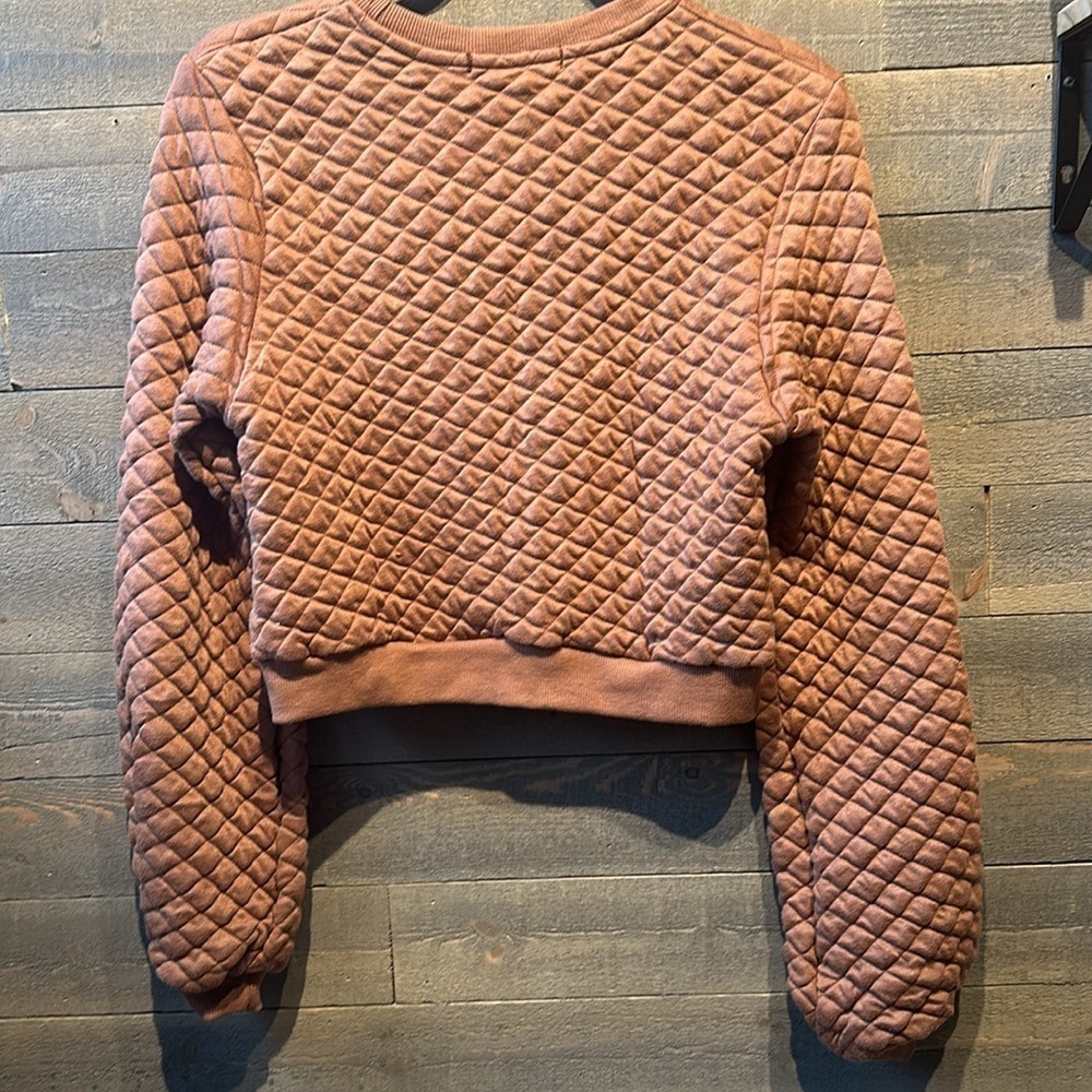 NWT Threadbare crop camel color quilted crop sweatshirt size 4 - Picture 6 of 7
